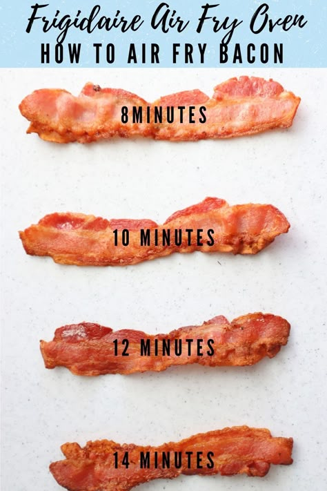 How to air fry bacon in the Frigidaire air fry oven Cooking Bacon In Air Fryer Oven, How Long To Cook Bacon In Air Fryer, Airfryer Bacon Recipe, Air Dry Bacon, Bacon Air Fryer Time, Air Fry Bacon In Oven, How To Air Fry Bacon, Air Frying Bacon, Bacon In Airfryer