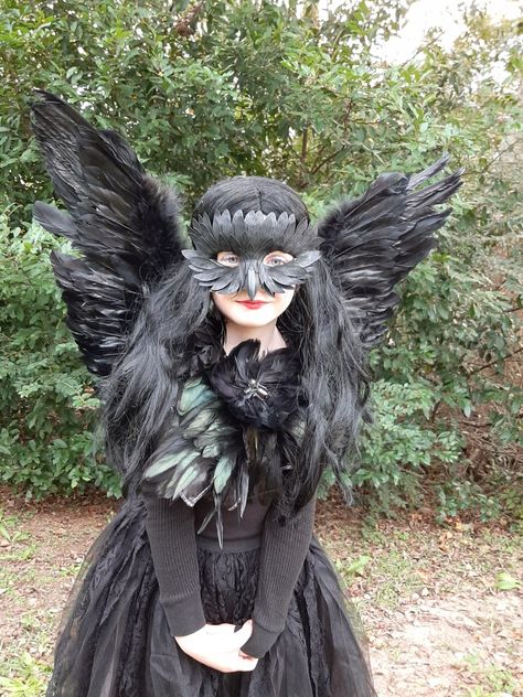 Raven Masquerade Costume, Bird Woman Costume, Halloween Crow Costume, Womens Raven Costume, Black Crow Costume Women, Raven Costume Bird, Womens Crow Costume, Edgar Allen Poe And Raven Costume, Black Bird Costume Women