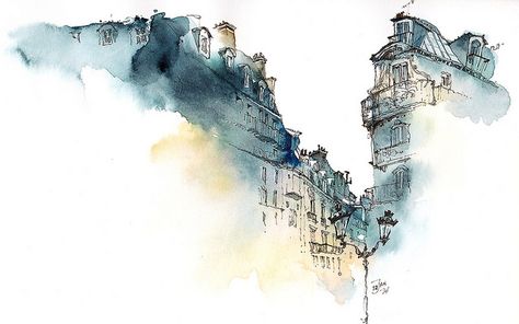 paris, france | Flickr - Photo Sharing! Sunga Park, Watercolor City, Watercolor Architecture, Colossal Art, Architecture Painting, Urban Architecture, Art Things, Ink Drawings, Watercolor Canvas