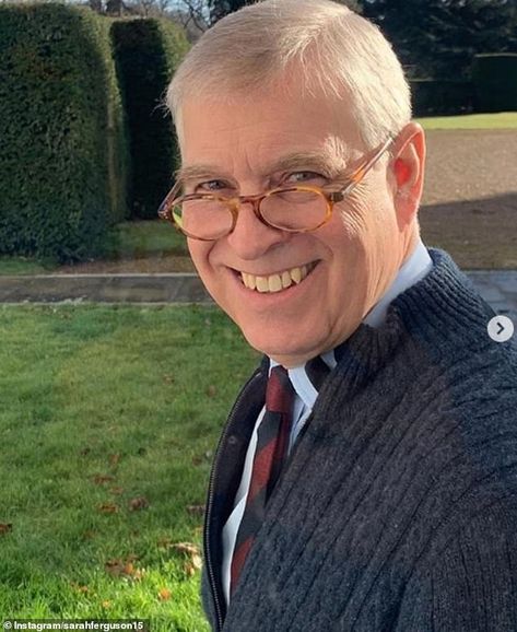 In the laid back photo, the Duke of York is grinning away while wearing a navy cardigan an... The Ritz Carlton Hotel, Uk Prince, Maroon Tie, Education Brochures, Tortoiseshell Glasses, 59th Birthday, Ritz Carlton Hotel, Property Developer, Back Photo