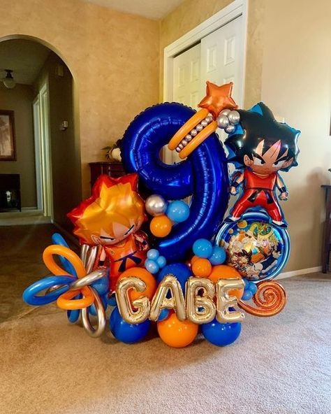 SAS Designs on Instagram: "Happy Birthday Gabe! Dragon Ball must be a pretty cool game cause you’re a pretty cool kid! #dragonball #dragonballparty #9yearsold #birthdayballoons #balloonbouquet #balloonbouquets #birthdayballoons #birthdaypartydecor" Dragon Ball Z Balloon Decor, Dragon Ball Z Balloon Garland, Dragonball Birthday Party, Dragon Ball Birthday Party Ideas, Goku Party Ideas, Dragon Ball Z Decorations, Goku Birthday Party Ideas, Dragon Ball Z Birthday Party Ideas, Dragon Ball Z Party Ideas