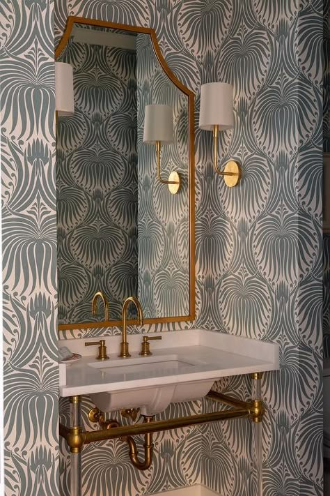 Bathroom Wallpaper Trends, Elegant Powder Room, Lotus Wallpaper, Farrow & Ball, Farrow & Ball Wallpaper, Powder Room Wallpaper, Powder Room Ideas, Powder Room Design, Downstairs Loo