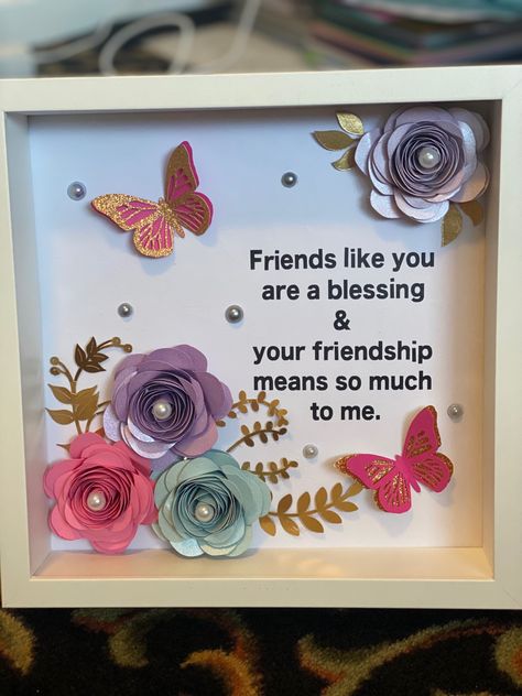 Shadow Box Gift Ideas Friends, 5x5 Shadow Box Ideas, Friend Shadow Box Ideas, Spring Shadow Box Ideas, Shadowbox Ideas Diy, Cricut Shadow Box Ideas, Diy Shadow Box Ideas, Personalized Shadow Box, Shadow Box Gifts