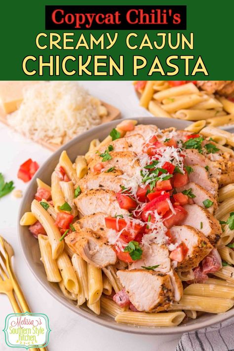 This copycat Chili's Creamy Cajun Chicken Pasta features Cajun seasoned chicken and a decadent cream sauce delicious served over penne pasta. #cajunchicken #chiliscopycatchicken #cajunchickenpasta #pennepastarecipe #copycatrecipes #easychickenrecipes Chilis Cajun Chicken Pasta, Chilis Copycat Recipes, Cajun Chicken Breast, Creamy Cajun Chicken Pasta, Creamy Cajun Chicken, Top Dinner Recipes, Cajun Chicken Pasta Recipes, Cajun Pasta, Healthy Recipes Clean