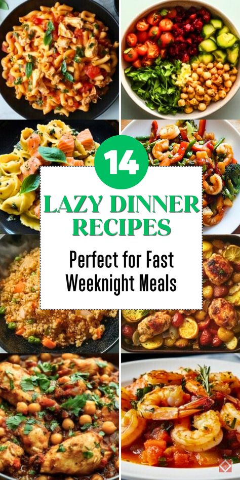 Looking for fast and easy dinner ideas? These 14 recipes are perfect for weeknights! Whether you’re cooking for two or feeding the family, these meals are healthy, budget-friendly, and delicious. Save this pin for your go-to weeknight meal inspiration! Easy Weekly Dinner Menu Ideas Healthy, Timeshare Meals Easy Recipes, Easy Dinner Ideas For The Week, Quick Easy Healthy Family Dinners, Weeknight Family Dinner Ideas Healthy, Easy Dinner Recipes Under 30 Minutes, Full Dinner Ideas, Lazy Dinners For Two, 10 Minute Dinner Recipes