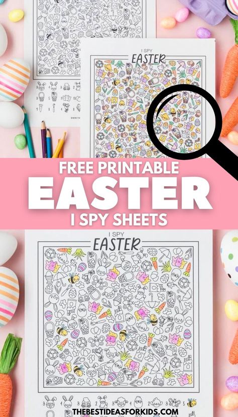 Free Printable Easter I Spy Sheets - an Easter activity for kids! Preschool Easter Crafts, Easter Free Printables, Easter Crafts For Preschoolers, Easter Party Activities, Preschool Easter, Easter Crafts Preschool, Easter Things, Easter Crafts For Toddlers, Easter Activity