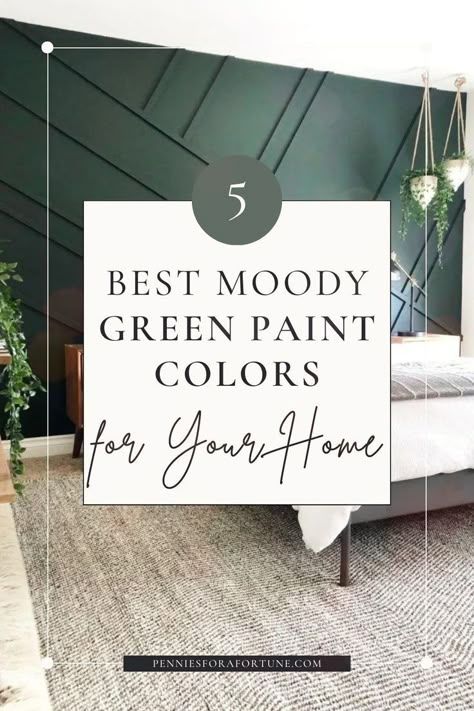 These are five best moody green paint colors for your home! Refresh your rooms and give your home a stylish DIY makeover on a budget with one of these moody green paint colors, perfect for creating a modern cottage style. These green paint colors will transform your home into the perfect soothing oasis. Painting a room is one of the cheapest ways to improve your home on a budget, and these are the best green paint colors for your bedroom, bathroom, living room, or kitchen! Best Emerald Green Paint Colors Bedroom, Dark Bluish Green Paint Colors, Sherwin Williams Shamrock Green, Deep Green Office Walls, Frosted Emerald Sherwin Williams, Deep River Green Valspar, Bm Yorktowne Green, In The Garden Benjamin Moore, Dark Green Wall Color Palette