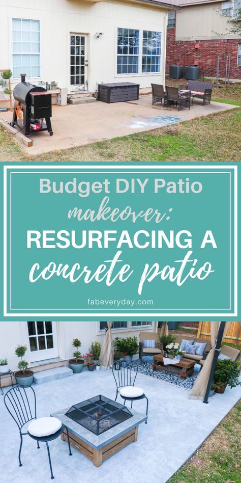 Diy Patio Makeover, Concrete Slab Patio, Poured Concrete Patio, Diy Concrete Patio, Concrete Backyard, Patio Upgrade, Paint Concrete Patio, Concrete Patio Makeover, Patio Remodel