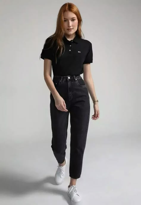 The Polo Outfit: A Timeless Trend in Women’s Fashion Polo T Shirt Outfit Women's, Polo Work Outfit, Polo Fits Women, Black Polo Outfit Woman, Polo T Shirts Women Outfit, How To Style A Polo Shirt Women, Work Polo Shirt Outfit Women, Polo Women Outfit, Black Polo Shirt Outfit Woman