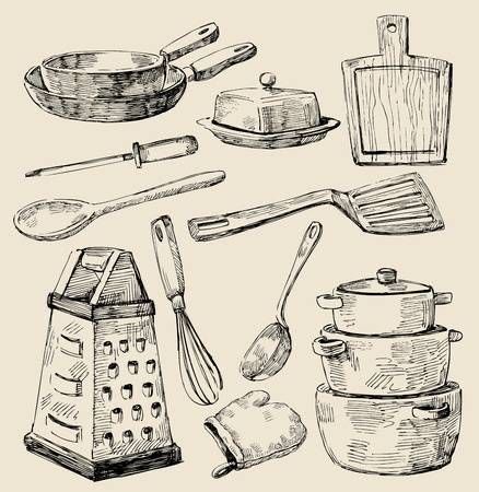 Cooking Doodles, Kitchen Tools Drawing, Utensils Drawing, Basic Sketching, Pen Art Work, Kitchen Drawing, Food Sketch, Pen Art Drawings, Object Drawing