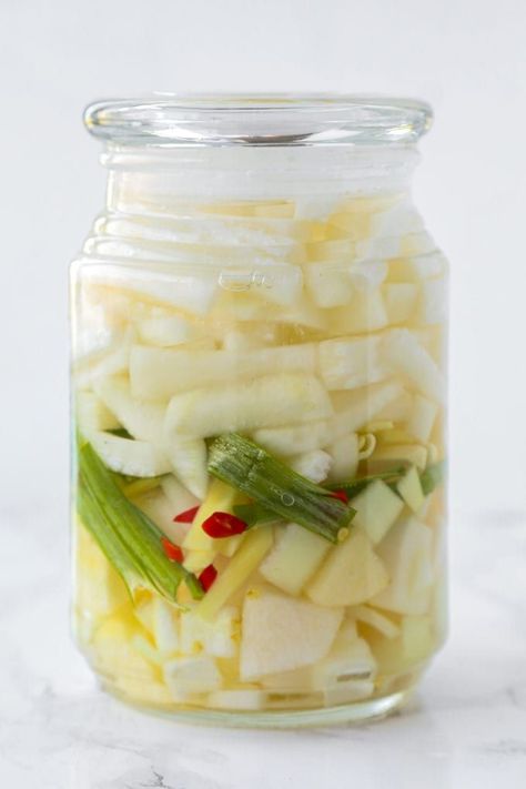 Dongchimi (Korean Radish Water Kimchi) | Pickled Plum | Easy Asian Recipes Water Kimchi, Korean Radish, Korean Food Recipes, Kimchi Recipe, Fermentation Recipes, Cold Soup, Korean Dishes, Korean Recipes, Pickle Juice