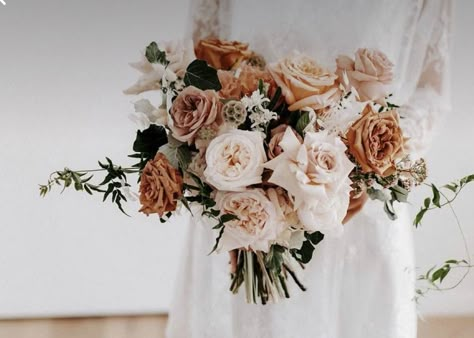 Toffee Wedding Bouquet, Wedding Ideas Burnt Orange, Wedding Bouquet Ribbon Wrap, Bouquet Ribbon Wrap, Blush Flowers Bouquet, Florist Inspiration, August Wedding Flowers, Wedding Bouquet Ribbon, Wedding Party Bouquets