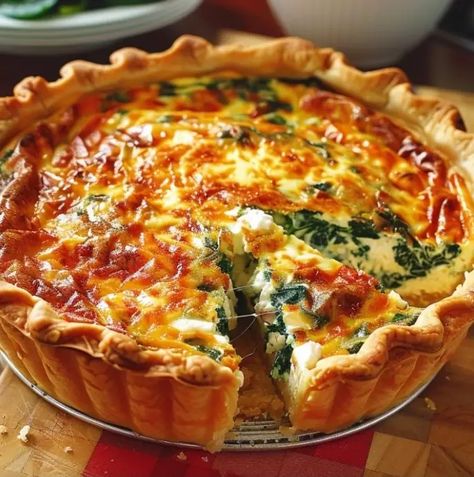 Quiche Lorraine Spinach, Quiche Presentation Ideas, Quiche In A 9x13 Pan, Roasted Veggie Quiche, Authentic French Quiche Recipes, Veggie Quiche Crustless, Spinach Sundried Tomato Quiche, Italian Quiche Recipes, Greek Quiche Recipes