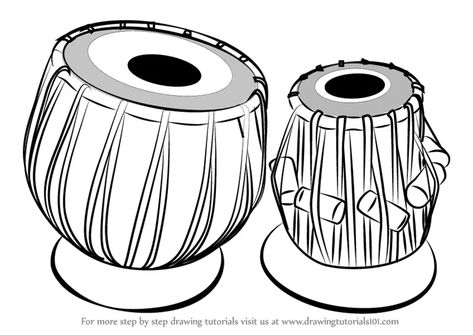 Tabla Drawing, Instruments Drawing, Musical Instruments Drawing, Indian Musical Instruments, Wedding Symbols, Music Notes Art, Geometric Origami, Instruments Art, Drawing Sheet