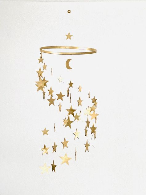 Gold Stars Baby Mobile Silver Stars and Moon Mobile Nursery - Etsy Forest Star Baby Nursery Netural, Nursery Art Deco, Sky Moon Stars Nursery, Moon Themed Nursery Target, Nursery Ideas Moon And Stars, Diy Star Decor, Celestial Nursery Girl, Star Nursery Girl, Celestial Baby Nursery