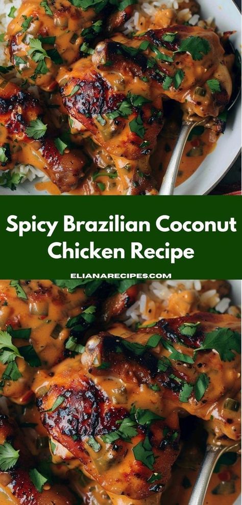 Searching for chicken dinner ideas? This Spicy Brazilian Coconut Chicken Recipe is a fantastic option! It’s one of the best dinner ideas easy to make, perfect for family meals or a romantic dinner for two. Fancy Mexican Dinner Recipes, Dinner Recipes Homestyle, Chef Worthy Dinners, Spicy Mediterranean Chicken, Latino Chicken Recipes, Healthy Dinner Date Night, Rustic Chicken Recipes, Diverse Food Recipes, Impressive Chicken Recipes