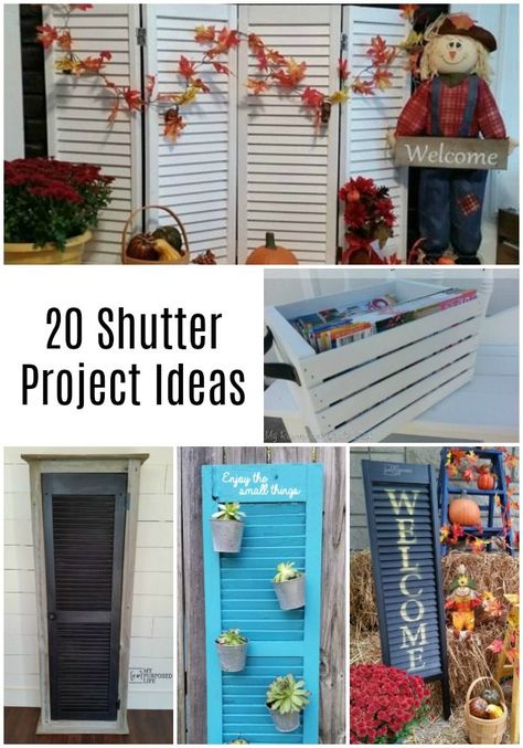 This collection of repurposed shutter projects will have you looking at louvered shutters and doors an all new way. There are so many ways to upcycle shutters inside and outside. There are projects using shutters and bi-fold doors. All projects with step by step directions. #MyRepurposedLife #repurposed #upcycled #shutters #bifold #door #diy #projects via @repurposedlife Upcycle Shutters, Upcycled Shutters, Window Shutter Crafts, Shutter Crafts, Shutters Inside, Shutters Repurposed Decor, Shutters Diy, Shutter Shelf, Shutter Projects