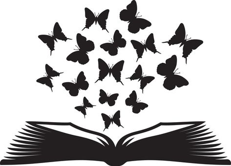 Open Book Silhouette, Open Book With Butterflies, Butterflies Silhouette, Book Silhouette, Bokeh Background, Butterflies Svg, Open Book, Mini Books, Art Class