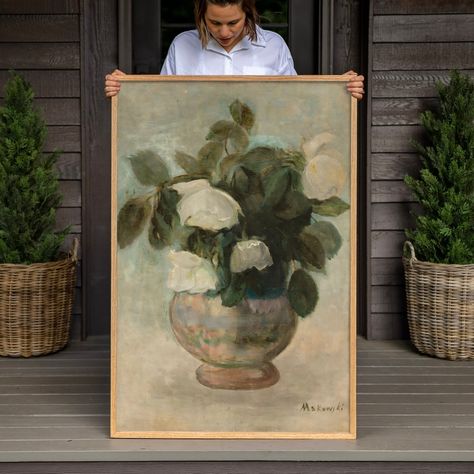 All Posts • Instagram Dining Room Art Ideas, Coastal Gramma, Vertical Living Room, Living Room Botanical, Palette Wall, Vintage Still Life, Country Ideas, Life Flower, Art Large Canvas