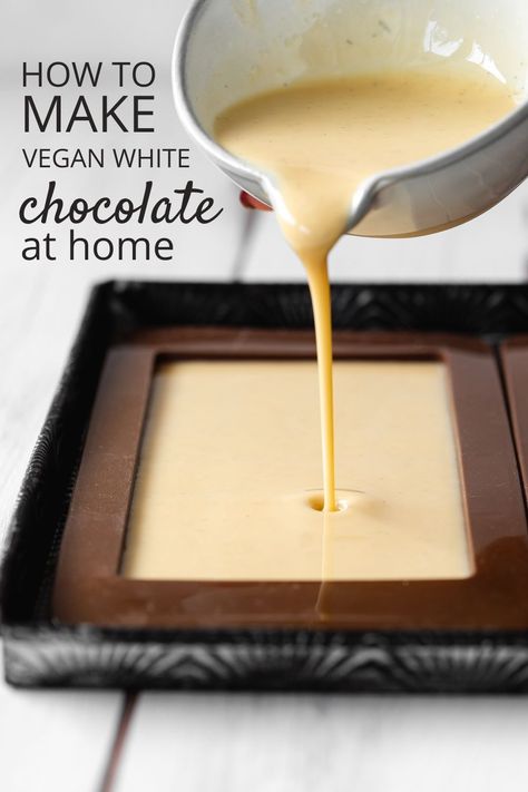 Homemade Vegan White Chocolate, Vegan White Chocolate Recipe, Vegan Chocolate Bar Recipe, Raw Coconut Recipe, How To Make White Chocolate, Cacao Butter Recipes, Cocoa Butter Recipes, Coconut Butter Recipes, White Chocolate Bars