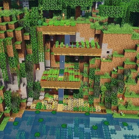 @minecraft.architects on Instagram: “Love the idea of a tiered mountain farm and having the water cascade down the layers makes the look even better. The bamboo and leaves…” Cute Minecraft Farm Ideas, Minecraft Farm Ideas, Case Minecraft, Minecraft Things, Minecraft House Plans, Bangunan Minecraft, Minecraft Farm, Minecraft Cottage, Minecraft House Tutorials