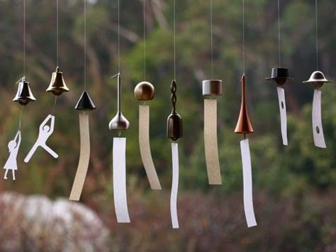 Japanese brass wind bells by Nousaku Diy Sun Catcher, Japanese Landscape Design, Japanese Bell, Sushi Tei, Picnic Cafe, Wind Bells, Japanese Wind Chimes, Japanese Coffee, Japanese Home Design