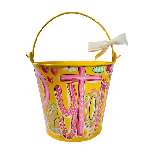 Sprinkle Art, Painted Easter Bucket, Easter Pail, Personalized Easter Bucket, Snack Basket, Metal Pail, Easter Buckets, Valentine Baskets, Easter Birthday