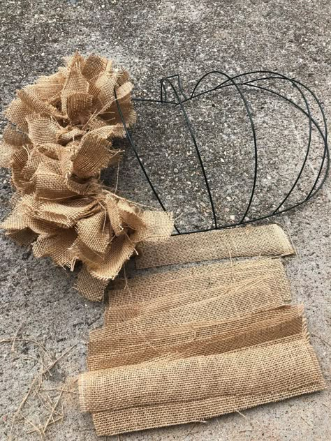 Burlap Rag Wreath Diy, Rag Pumpkin Wreath, Diy Wreaths Dollar Tree, Dollar Tree Fall Door Hanger, Zombie Wreath Diy, Wire Tree Form, Dollar Tree Pumpkin Door Hanger, How To Make A Pumpkin Wreath, Dollar Tree Football Wreath Form Diy