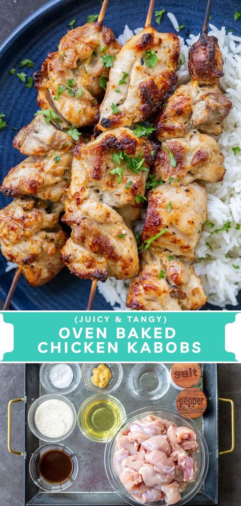 Easy Marinated Chicken Kabobs, Rosemary Chicken Kabobs, Kabobs In The Oven Chicken, Marinated Oven Baked Chicken, Juicy Chicken Kabobs, How To Cook Kabobs In The Oven, Baking Marinated Chicken In Oven, Chicken Slouvaki Oven, Turkey Kabobs Recipes