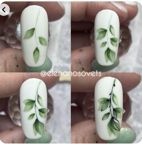 Aquarel Nail Art, Green Leaves Nails, Aquarelle Nail Art, Aquarelle Nails, Subtle Nail Art, Quick Nail Art, Aqua Nails, Water Color Nails, Nail Drawing