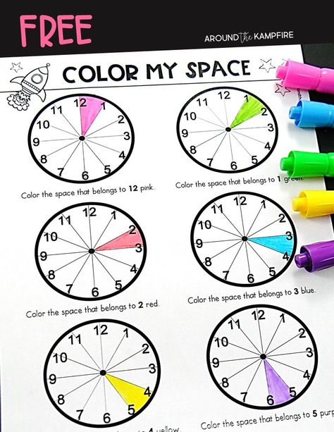 Free Color My Space!  A great way to work on teaching time and reading a clock with primary kids! #teachingtime #timefreebies Games For Teachers, Learning To Tell Time, Telling Time Activities, Learn To Tell Time, Teaching Time, Primary Maths, Math Time, Second Grade Math, Math Methods