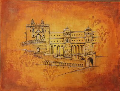 Fort Painting Indian, Jaipur Sketch, Jaipur Drawing, Fort Drawing, Jaipur Painting, Fort Painting, Fort Art, Jaipur Diaries, Amber Fort Jaipur