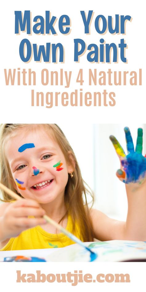 Making your own paint with your kids is fun, plus it only takes 4 natural ingredients, making it a safe and non-toxic option for painting fun Homemade Paint Recipe, Make Your Own Paint, Making Paint, Paint Recipe, Natural Paint, Homemade Paint, Homemade Art, Painting Activities, Kids Art Supplies