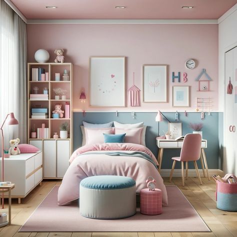 Blue And Pink Playroom, Light Pink And Light Blue Bedroom, Pink And Blue Room Ideas Girly, Pastel Girls Bedroom Ideas, Blue Bedroom Girl Rooms, Pink Blue Bedroom Ideas, Pink And Blue Bedroom Ideas Kids, Pink And Blue Kids Bedroom, Pastel Pink And Blue Bedroom