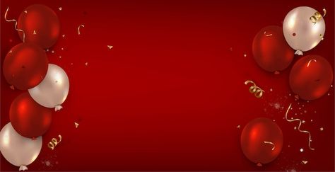 Red horizontal cover with balloons. flat... | Premium Vector #Freepik #vector #serpentine #confetti-background #red-confetti #confetti Red Birthday Background, Birthday Backgrounds, Red Texture Background, Red Confetti, Red Gradient Background, Red Blank, Red Texture, Confetti Background, Balloon Background