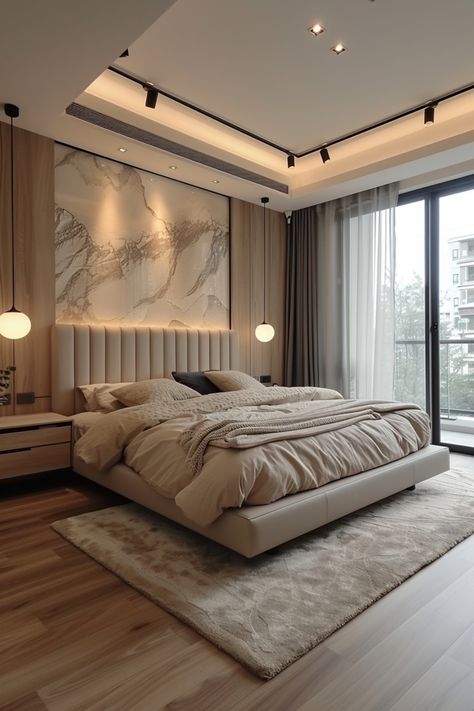 Master’s Bedroom Ideas, Pop Classic Design, Beige Coloured Bedroom, Bedroom Inspired Aesthetic, Very Modern Bedroom, Modern Bedroom Design Beige, Master Bedrooms Decor Modern 2024, Minimalist Color Bedroom, Room Beige Bedrooms