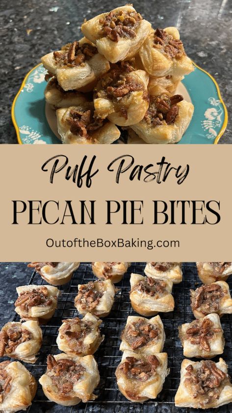 If you’re a fan of pecan pie but you’re looking for a quick, tasty dessert, this is the recipe for you! In this post I’m going to show you how to make delicious Pecan Pie Bites using a simple sheet of puff pastry. Pecan Pie Bites Puff Pastry, Ideas For Puff Pastry Sheets, Pecan Pie Pastry, Quick Puff Pastry Dessert Easy Recipes, Puff Pastry Dessert Thanksgiving, Thanksgiving Desserts Puff Pastry, Uses For Puff Pastry Sheets, Cookies With Puff Pastry, Pecan Puff Pastry Recipes