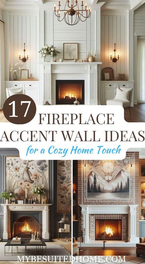 Discover 17 inspiring fireplace accent wall ideas to add a cozy touch to your home. Transform your living space with these stylish and warm design inspirations. #FireplaceAccentWall #CozyHome #HomeDecor #InteriorDesign #FireplaceIdeas #AccentWall #LivingRoomDecor #WarmAndCozy #HomeInspiration #StylishHome #DecorIdeas #HomeMakeover Shiplap Over Fireplace Mantel, Fireplace With Shiplap Wall, Wall Next To Fireplace, Fireplace Shiplap Wall, Modern Fireplace Makeover, Fireplace Accent Wall Ideas, Shiplap Fireplace Wall, Update Brick Fireplace, Above Fireplace Ideas