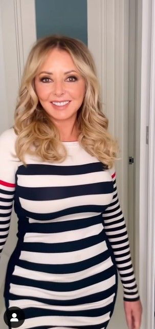 Carol Vordeman Dresses, Carol Vordeman, Raiders Wallpaper, Yorkshire Rose, Carol Vorderman, Tight Fitted Dresses, Striped Dress, The Incredibles, Celebrities