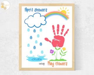 HandprintHive - Etsy April Showers Craft, Fingerprint Crafts, Handprint Keepsake, April Crafts, Craft For Toddlers, April Showers Bring May Flowers, Toddler Arts And Crafts, Spring Preschool, Spring Craft