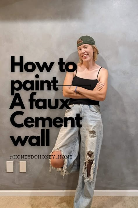 Here's how I painted a faux cement wall in my basement home gym. Concrete Paint Wall Interior Design, Faux Cement Paint Technique, Faux Concrete Wall Bathroom, Cement Walls Bathroom, Cement Wall Bathroom Ideas, Industrial Wall Paint Ideas, How To Paint A Wall To Look Like Cement, How To Make A Wall Look Like Concrete, Paint Wall To Look Like Concrete