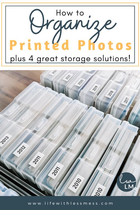 How to Organize Printed Photos - Life with Less Mess Family Photo Organization Ideas, Storage Ideas For Pictures, Saving Photos Ideas, Storage For Photos, How To Organize Photos For Scrapbooking, Photo Organizer Case Ideas, Organize Photos Storage, Family Photo Storage Ideas, Organizing Photo Albums