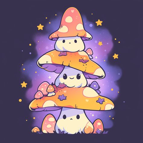 Cute Mushroom Pictures, Funny Mushroom Drawing, Witchy Illustration Art, Halloween Mushroom Art, Spooky Cute Art, Mycology Art, Kawaii Halloween Art, Spooky Mushrooms, Halloween Mushrooms