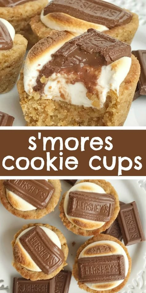 Smores Cookie Cups, Smores Cookie, Cookie Cups Recipe, Cookie Base, Food Collection, Dessert Cake Recipes, Cookie Cups, S'mores, Chocolate Dessert Recipes