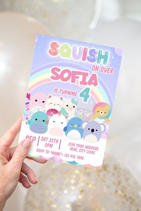 SQUISHMALLOW INVITATION Birthday Squishmallow Party - Etsy Squishmallow Invitation, Birthday Squishmallow, Squishmallows Party, Squishmallows Birthday Party, Squishmallow Birthday Party, Squishmallows Birthday, Squishmallow Party, Squish Mellow, 7th Birthday Party Ideas