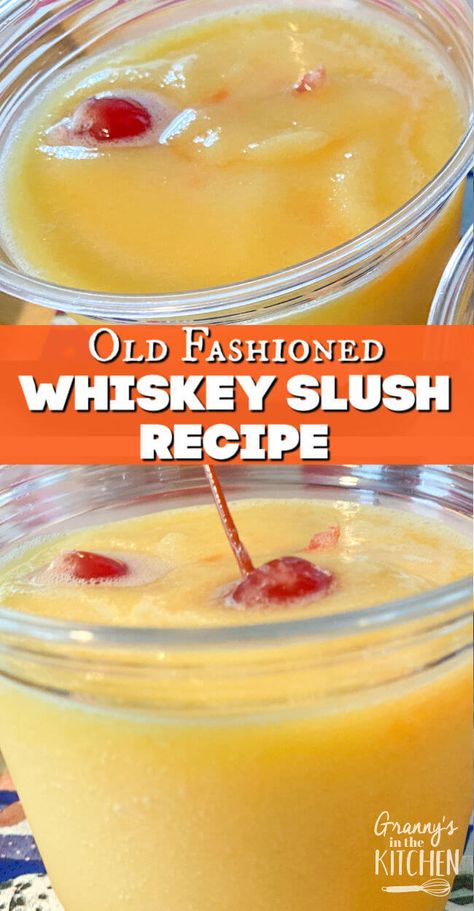 Frozen Whiskey Sour Slush Whiskey Slush Recipe Slushies, Whiskey Slush Frozen, Frozen Whiskey Sour, Slush Drinks Alcohol Frozen, Frozen Slushy Alcohol Drinks, Whisky Slush, Slushie Recipe Alcoholic, Frozen Alcoholic Drinks Slushies, Whiskey Slush Recipe