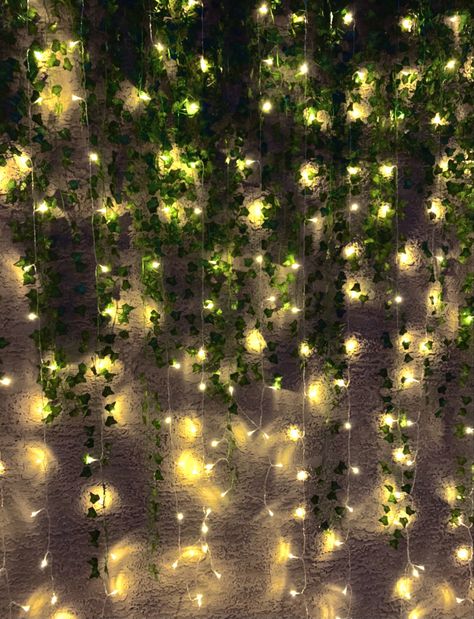 Fairy Lights With Greenery, Vines And Twinkle Lights, Hanging Vines With Lights, Vines And Fairy Lights Bedroom And Led Lights, Fairy Core Party Decor, Fairy Lights Classroom, Fairy Lights And Vines, Vine Backdrop, Vines Lights