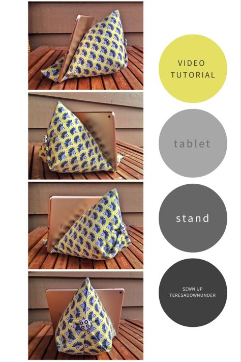 Video tutorial: tablet or iPad stand tutorial Tablet Stand Diy Sewing, Ipad Holder Diy, Diy Ipad Stand, Ipad Pillow, Tablet Pillow, Ipad Pro Art, Ipad Holder, Small Sewing, Diy Holder