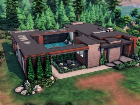 Simsfreeplay Houses Ideas, Moonwood Mill Sims 4, Sims 4 Moonwood Mill House, Sims 4 Modern House No Cc, The Sims 4 Houses Ideas Modern, Sims 4 Builds No Cc, Sims 4 Penthouse, Modern Industrial House, Modern Forest House