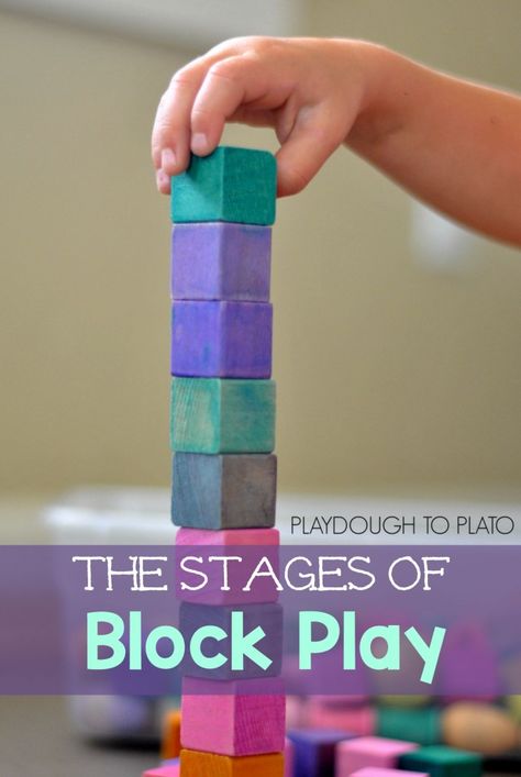 Why playing with blocks is important and ways to use them with toddlers, preschoolers and kindergarteners. Playdough To Plato, Importance Of Play, Blocks Preschool, Construction Play, Stages Of Development, Block Center, Block Area, Block Play, Developmental Stages